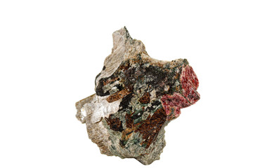 Macro stone mineral Actinolite on a white background