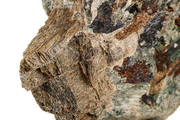 Macro stone mineral Actinolite on a white background