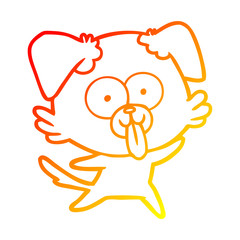 warm gradient line drawing cartoon dog with tongue sticking out
