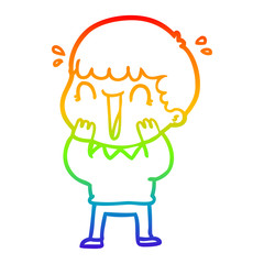 rainbow gradient line drawing laughing cartoon man