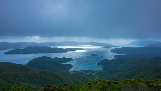A timelapse of Takachiyama observatory near the blue ocean in Amami oshima Kagoshima cloudy panning