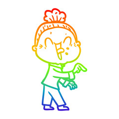 rainbow gradient line drawing cartoon happy old woman