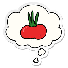 cartoon vegetable and thought bubble as a printed sticker