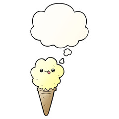 cartoon ice cream and thought bubble in smooth gradient style