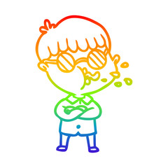 rainbow gradient line drawing cartoon boy wearing spectacles