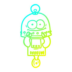 cold gradient line drawing happy carton robot with light bulb