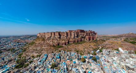 Aerial of Mehrangarh Fort in Jodhpur, Rajasthan, India