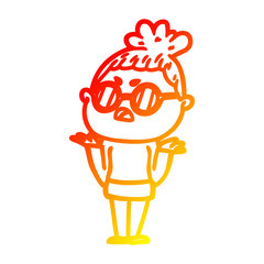 warm gradient line drawing cartoon annoyed woman