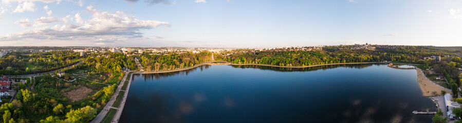 Panoramic aerial shot of Valea Morilor Park at sunset
