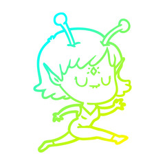 cold gradient line drawing cartoon alien girl jumping