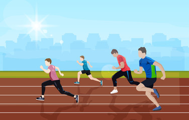 Fototapeta premium Team running Vector flat style. Athlets competition Game start brochure templates