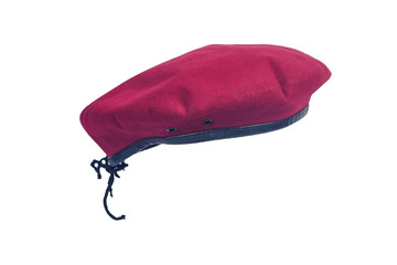 Red beret hat on isolate background. - obrazy, fototapety, plakaty