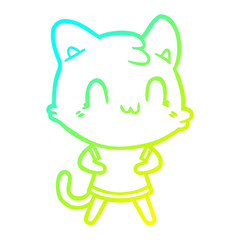cold gradient line drawing cartoon happy cat