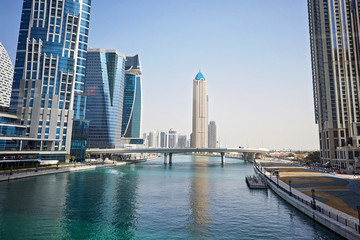 Fototapeta premium Dubai City at daylight with river and bridge