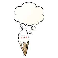 cartoon ice cream and thought bubble in smooth gradient style
