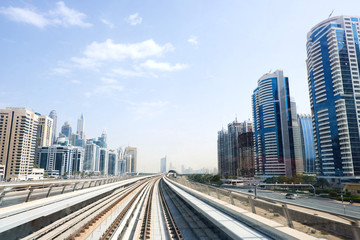 Fototapeta na wymiar Dubai Metro rail road at daylight