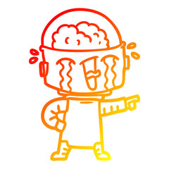 warm gradient line drawing cartoon crying robot pointing