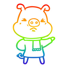 rainbow gradient line drawing cartoon angry pig