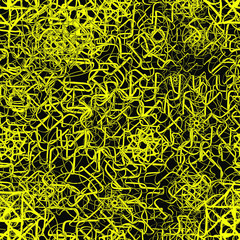 Abstract seamless pattern with tangled yellow ribbons on a black background