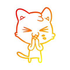 warm gradient line drawing cartoon cat hissing