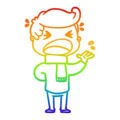 rainbow gradient line drawing cartoon shouting man