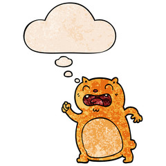 cartoon cat and thought bubble in grunge texture pattern style