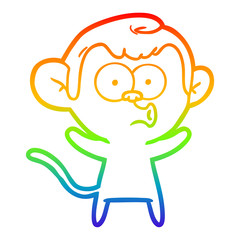 rainbow gradient line drawing cartoon surprised monkey