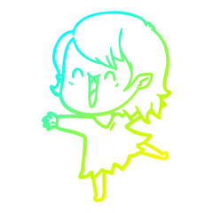 cold gradient line drawing cute cartoon happy vampire girl