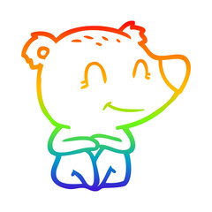 rainbow gradient line drawing smiling polar bear cartoon