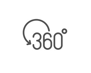 360 degree line icon. Full rotation sign. VR technology simulation symbol. Quality design element. Linear style full rotation icon. Editable stroke. Vector
