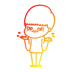 warm gradient line drawing annoyed cartoon boy