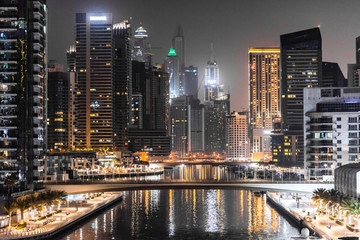 Modern looking view in Dubai at night, United Arab Emirates