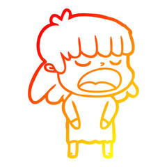 warm gradient line drawing cartoon woman talking loudly