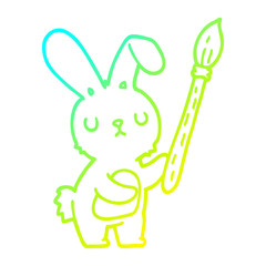 cold gradient line drawing cartoon rabbit with paint brush