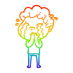 rainbow gradient line drawing cartoon man crying