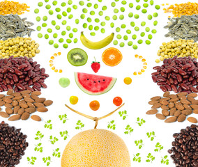 fruits and vegetable on white background