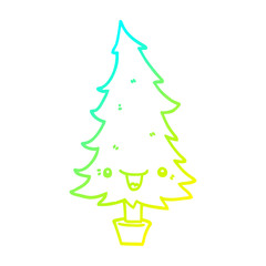 cold gradient line drawing cute cartoon christmas tree