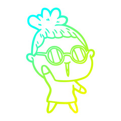 cold gradient line drawing cartoon woman wearing spectacles