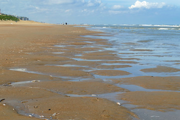 Sand islands and little water basins at low tide