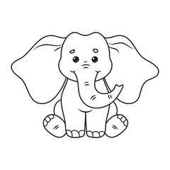 Coloring page with cute elephant. Vector Illustration.