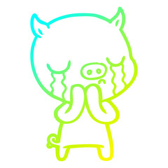 cold gradient line drawing cartoon pig crying