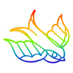 rainbow gradient line drawing cartoon swallow tattoo