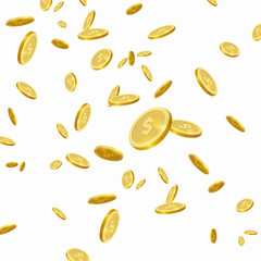 Golden coins with dollar sign falling from the sky on transparent background. Ready to use. - Illustration