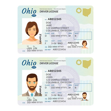 Vector Template Of Sample Driver License Plastic Card For USA Ohio