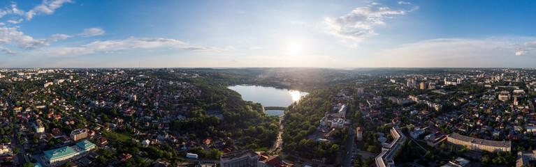Fototapeta premium Panorama aerial drone shot of Valea Morilor park at sunset