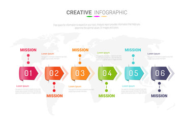 Infographic template with numbers six option can be used for workflow layout, diagram, number step up options.
