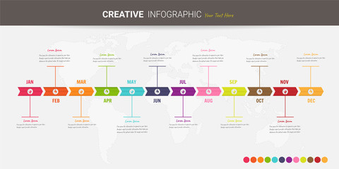 Year planner, 12 months, 1 year, Timeline infographics design vector and Presentation business can be used for Business concept with 12 options, steps or processes. 