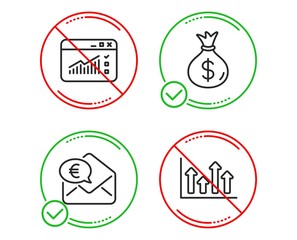 Do or Stop. Money bag, Web traffic and Euro money icons simple set. Upper arrows sign. Usd currency, Website window, Receive cash. Growth infochart. Finance set. Line money bag do icon. Vector