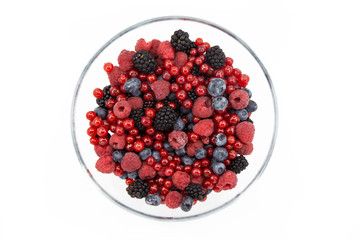 Various summer red and blue berries