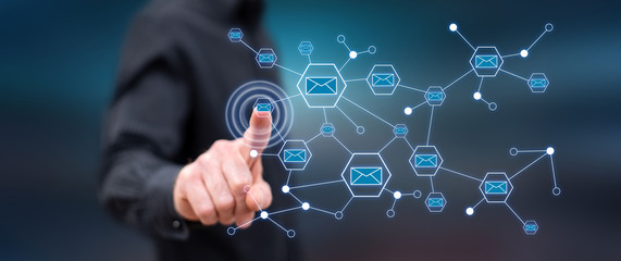 Man touching a communication network